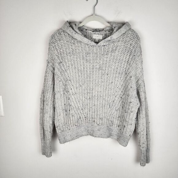 Lucky Brand Hooded Sweater Grey Knit Crop Size M - Picture 3 of 13